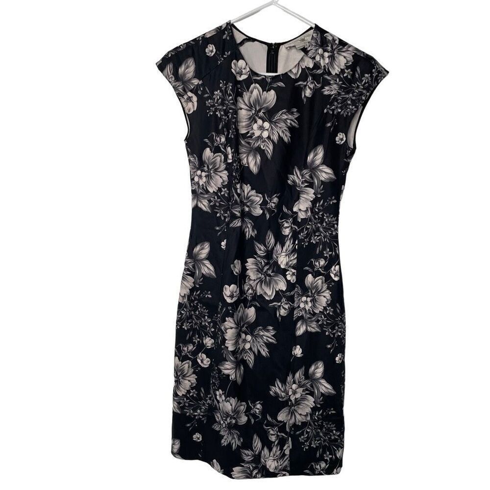 Sachin & Babi Womens Floral Sheath Dress 2 Black White Floral Cap Sleeve Demure